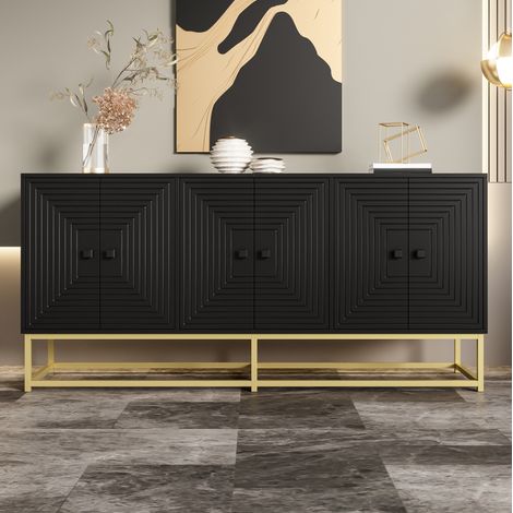 Schwarzes Sideboard 160 x 38 x 75,5 cm mit 3 Doppeltüren und matter Oberfläche HAVRYA (1/5)