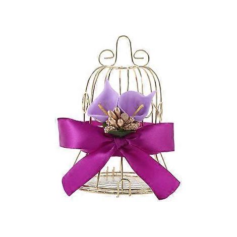 Boîte à bonbons de mariage en métal en forme de cage à oiseaux (violette) (1/2)