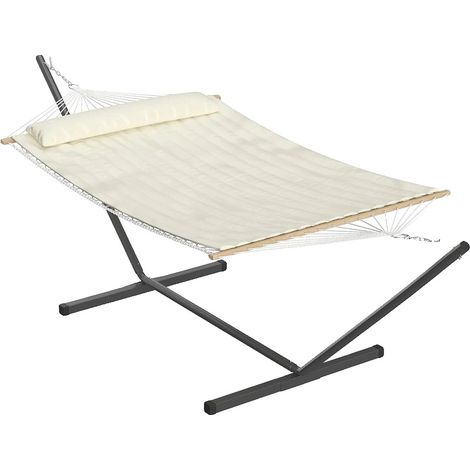 Hamaca con estructura de acero ajustable, portátil con bolsa de transporte, color blanco roto. (1/2)