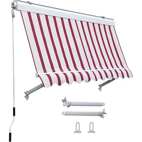Tenda da Sole per Balcone a Caduta Cassonata Sangiorgio - Formato: 0.80 x 2.50 m - Colore: Rigato Bordeaux/Crema