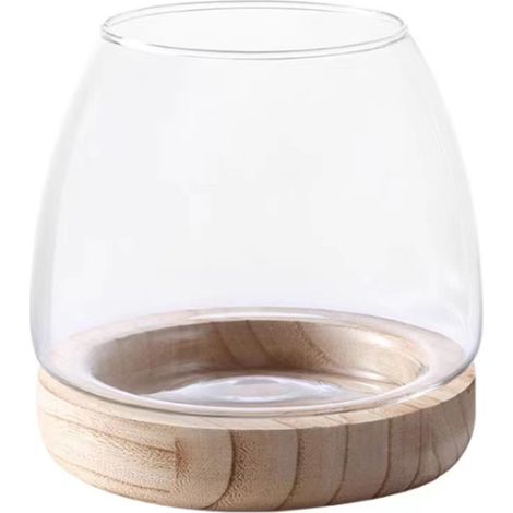 Jarrón decorativo multifuncional – Jarrón de vidrio blanco y madera, 11 x 19,5 cm – Ideal para arreglos florales (1/5)