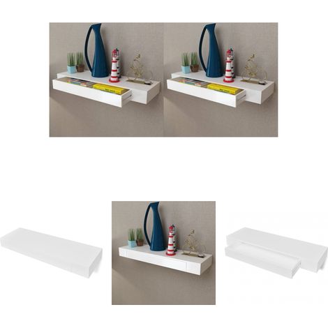 The Living Store Wandregal Hängeregal mit Schubladen 2 Stk. Weiß 80 cm - Wandregale (1/5)