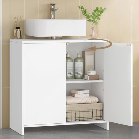 Mobile Sottolavabo per Bagno, Mobiletto da Bagno, 2 cassetti, Ripiani Regolabili, Autoportante, ampio spazio contenitivo, Moderno (1/5)