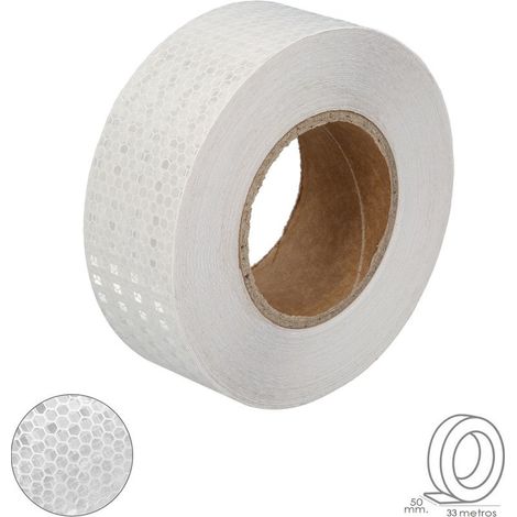 1 rouleau Ruban adhésif réfléchissant, 50 mm x 33 m, PVC blanc, haute visibilité nid d'abeille, usage domestique (1/2)