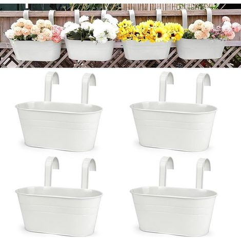 macetas colgantes grandes, jardineras de pared de metal y hierro para interior/exterior, vallas, balcones, con ganchos extraíbles, Blanco (1/5)
