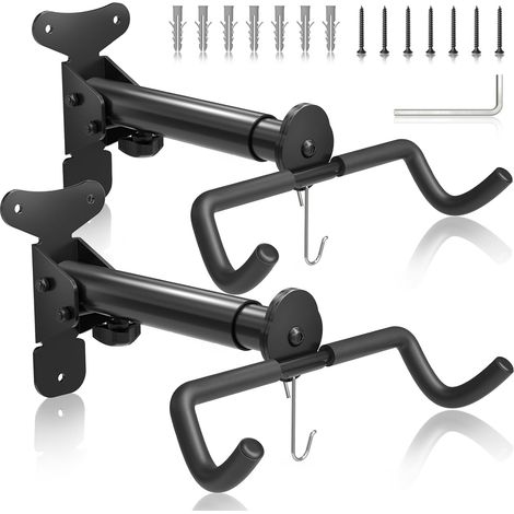 Support mural pour vélo, porte-vélo mural, support pliable pour vélo, distance réglable, avec crochet pour casque, support de rangement pour vélo pour garage et intérieur (lot de 2) (1/5)