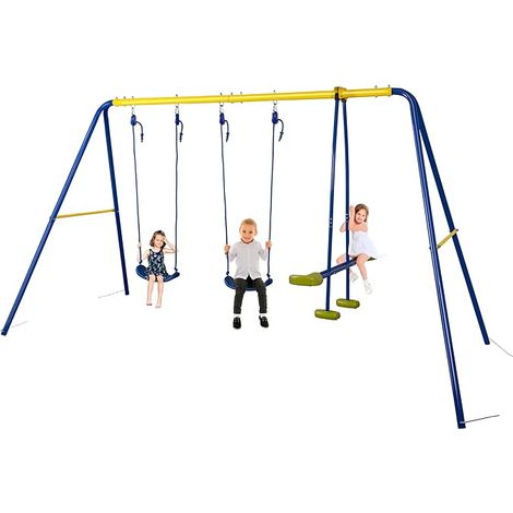 HLC Balançoire Jardin 3 en 1 - Multifonction avec Portique Métallique, avec 1 balançoire Face à Face et 2 sièges de balancelle, Charge maximale 250KG, Dimensions 322cm x 140cm x 180cm. (1/5)