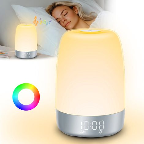 Beleuchteter Wecker – Digitaler Wecker mit Licht – Natürliche Klangeffekte – Ideal fürs Schlafzimmer – Schlummerfunktion – Silber