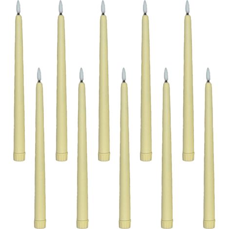 Bougie LED Conique - Blanc Chaud - Télécommande et Minuterie Intégrées - Fonctionnement sur Piles - Lot de 10 - Ivoire