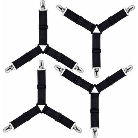 Tendeur drap housse réglable - MICH - Conception triangulaire - Fixation durable - Lot de 4 - Noir (1/4)