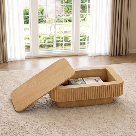 Couchtisch 98x60x35 cm MDF und Holzfurnier Natur, versteckter Stauraum – MEUBLIV (1/5)