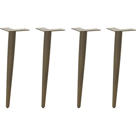 Lot de 4 pieds de table basse coniques robustes avec patins réglables 30-31 cm en acier naturel