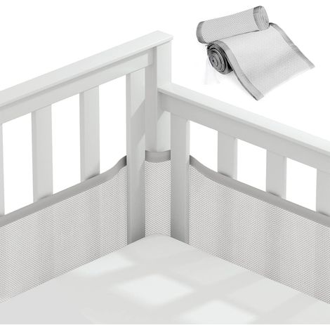Baby Cabin Bed Bumper, Crib Bumper, 3D Mesh Liner, Safe for Crib Air Circulation, Suitable for All Types of Cribs (Grey) (1/5)
