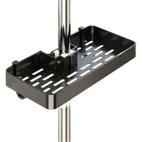 Duschablage, kein Bohren erforderlich, höhenverstellbar, Aluminium, rostfrei, robust und langlebig, Stange nicht im Lieferumfang enthalten, schwarz. (1/3)