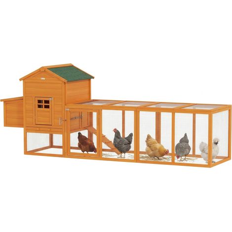 Poulailler, en bois, naturel, 297,5 x 68 x 118 cm, pour jardin, abri extérieur, jardin et basse-cour, abri basse-cour, usage extérieur