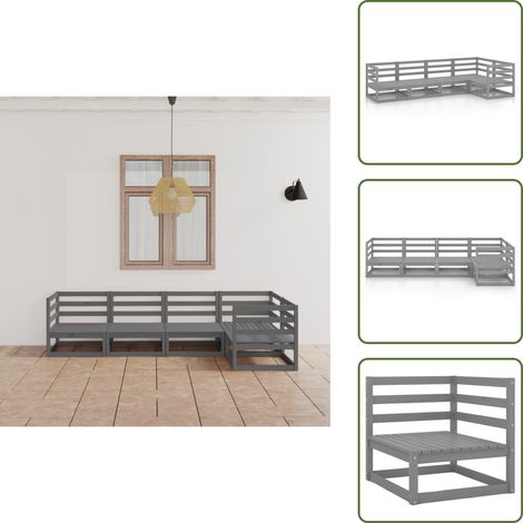 The Living Store 5-tlg. Garten-Lounge-Set Grau Massivholz Kiefer - Gartensitzgruppe - Loungesessel - Gartenmöbel Set - Rattan Möbel - Kiefernholzmöbel (1/5)