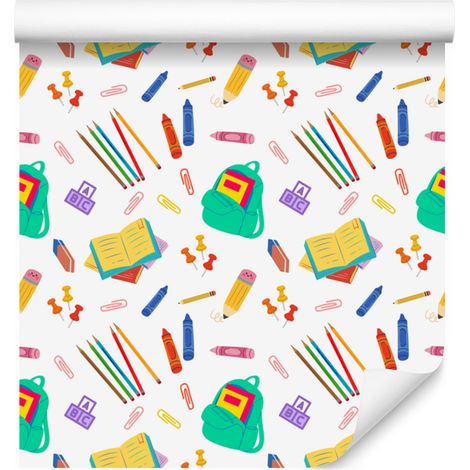 Papier peint rentrée des classes blanc, crème et corail pour salon et chambre 50x1000 (1/5)