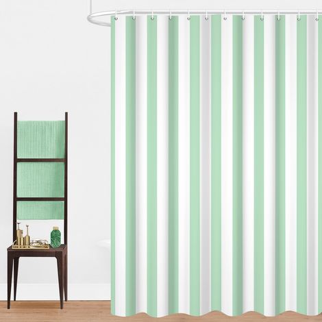 Rideau de Douche, 165x180cm, Vert Menthe Minimalisme Moderne Rayures Verticales Art de Luxe Tissu Pmperméable Machine Lavable Rideau de Salle de Bain avec Crochets (1/5)