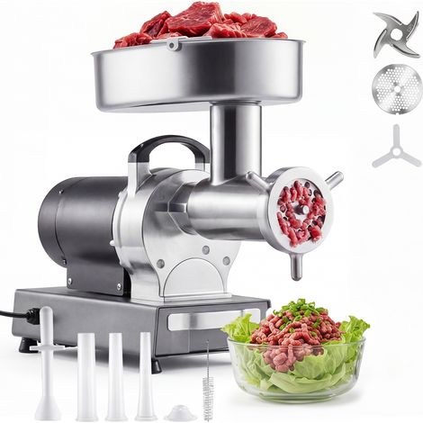 Mophorn Picadora de Carne Eléctrica 1100W 1,5 HP, Procesador de Carne 9,5 kg/min, Fabricada en Acero Inoxidable, Incluye 3 Placas y 3 Tubos para Embutidos, para Cocinas, Restaurantes y Carnicerías (1/5)