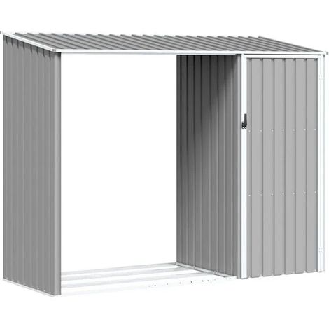 Abri à bois de jardin gris, dimensions 245x98x159 cm, en acier galvanisé. (1/5)
