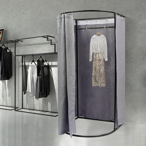 Vestiaire autoportant gris - Salle d'essai portable avec rideaux brise-vue, vestiaire pour magasins de vêtements, centres commerciaux et bureaux 100 x 95 x 200 cm (1/5)