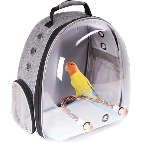1 Sac à dos transparent pour oiseau, coque rigide avec perchoir et tapis, transport vétérinaire et voyage
