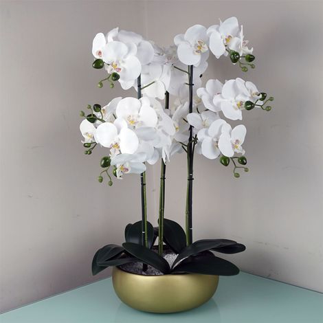 60cm Orchid Artificial  White - Gold Ceramic Planter (1/5)
