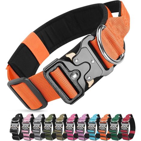 Collier de Chien Tactique, Militaire Collier Réglable Nylon Chien avec Poignée, Colliers pour Chiens Rembourré avec Boucle en Métal pour Chiens de Taille Moyenne Grand Entraînement (Orange, M)-DOU (1/4)