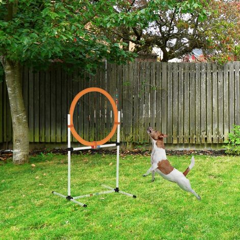 Set de dressage pour chiens, cerceau pour entraînement d'agilité des animaux de compagnie, portable, PE blanc + orange, 74,5 x 66 x 91 cm (1/5)