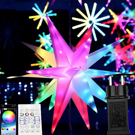 Stella Luminosa 3D RGB 60cm gestibile daTelecomando e App Bluetooth IP44 31V Luci per Esterni e Interni, Effetti Musicali, Decorazioni Natalizie Balconi e Puntale Albero (1/5)