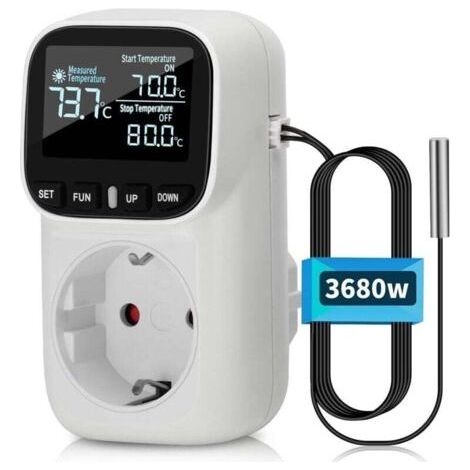 230V Digital Temperature Controller with Probe Heating Cooling Temperature Switch Thermostat Socket for Greenhouse Aquarium Refrigerator (1/4)