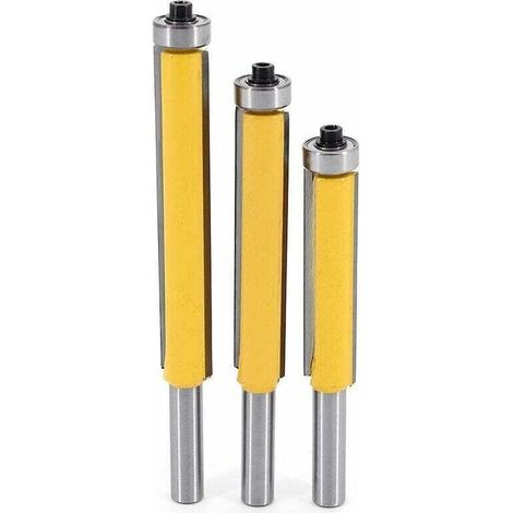 3-Piece Copy Router Bit Set, 8mm Shank DIY Woodworking Milling Tools with Top Bearing, Extra-Long Wood Milling Cutter, Straight Cutter (1/4)