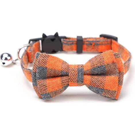 Collier pour chat à carreaux avec boucle de sécurité et nœud papillon et cloche amovibles (1/4)