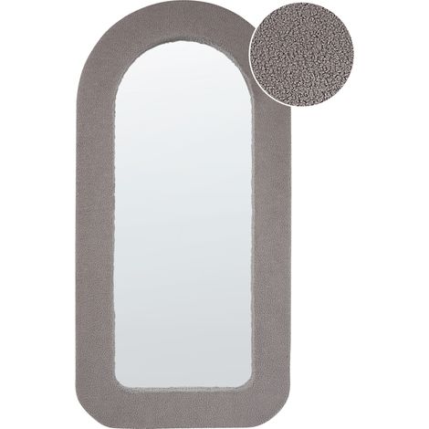 Espejo de pared moderno colgante decorativo 60 x 120 cm marco MDF forma rectangular arqueada bouclé gris pardo Cervon