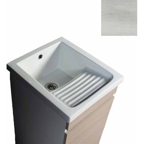 Mobile Lavatoio in Ceramica 1 Anta e Strofinatoio Integrato 45x50x86A cm Olmo Bianco (1/4)