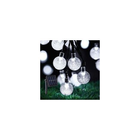 JSSEVN- Guirlande Lumineuse Exterieure Solaire,12M 100 LED Lampe Solaire Exterieur Cristal Boules étanche 8 Modes Intérieur Lumiere pour Jardin Terrasse Arbres Mariage Fête,Blanc [Classe énergétique A (1/5)
