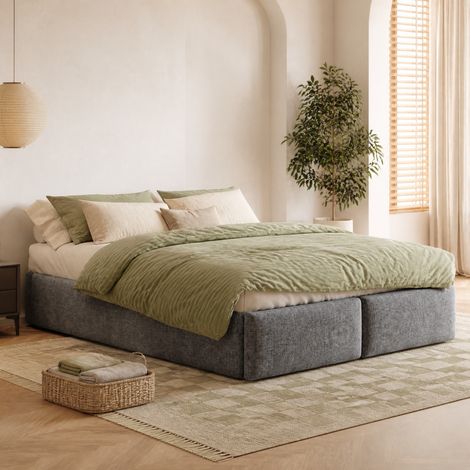 DESMIU Lit Coffre 140 × 200 cm 2 Places avec 2 Tiroirs et Rangement Hydraulique, sans Matelas, Gris (1/5)