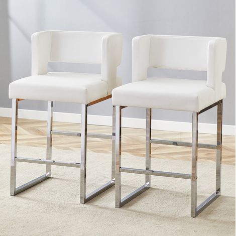 Lote de 2 taburetes de bar nórdicos blancos con respaldo, asiento PU, 91,4 cm DESVIAE (1/5)