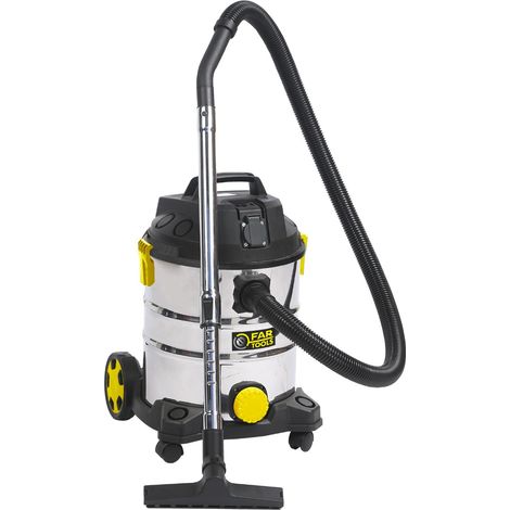 Nass- und Trockensauger - 1400 W - 25 l Edelstahlbehälter mit zeitgesteuerter Steckdose - FAR TOOLS - 101032