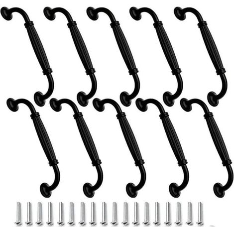 Poignées de meubles, lot de 10, poignées de tiroir/porte, alliage d'aluminium, 128 mm, noir. (1/4)