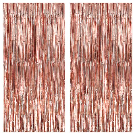 Lot de 2 Rideaux à franges, Or rose, Paillettes, 97,5 x 250 cm, Décoration murale, Fête, Anniversaire, Mariage (1/5)
