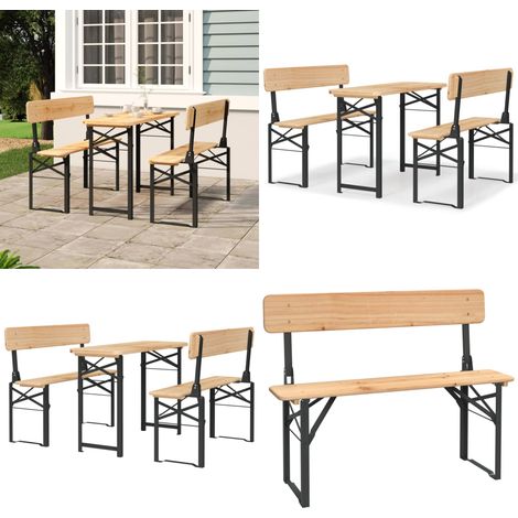 3-tlg. Biertisch-Set Klappbar Massivholz Tanne - Camping Tisch - Picknick Tisch