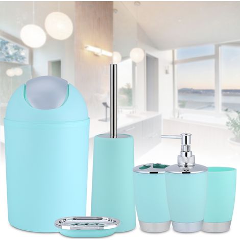 Ensemble de 6 accessoires de salle de bain : poubelle, porte-savon, gobelet, porte-brosse à dents et brosse WC (1/5)
