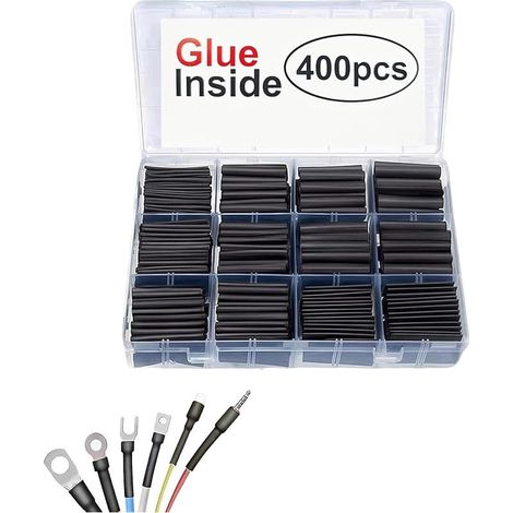 400 Pièces Gaine Thermorétractable Étanche Noire, Tubes Thermorétractables à Double Paroi avec Colle Adhésive, Etanche Isolé Thermorétractable Ronde, pour Isolation Électrique et Connexions Durables (1/5)