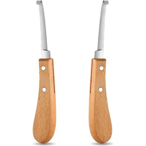 2 Pièces Acier Inoxydable Couteau à Sabot 21.5cm, Manche en Bois Soins des Sabots, Couteau de Réparation Sabot Gaucher et Droitier, Outil Parage des Sabots pour Chevaux, Bovins, Ovins (1/5)