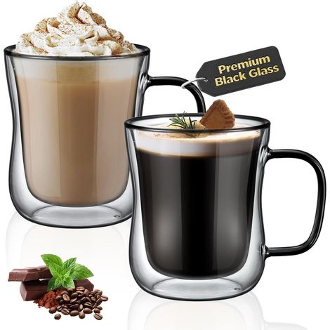 Ecooe Schwarz Doppelwandige Kaffeegläser 350ml 2er Set (1/5)
