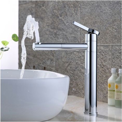 Robinet de lavabo haut – Bec pivotant à 360° – Finition chromée – Corps en laiton H59 – Poignée unique pour un contrôle précis (1/5)