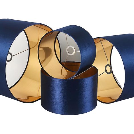 Abat-jour rond en velours bleu - 1 pièce - Doublure dorée - Lumière chaude et élégante - Salon chambre bureau - Diamètre 30 cm (1/5)