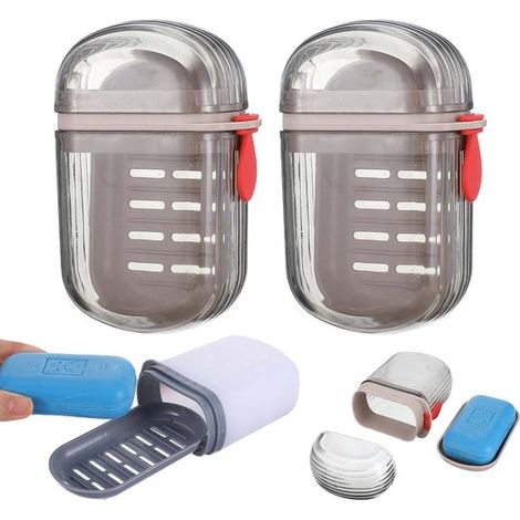 2 jaboneras de viaje con rejilla de drenaje，jabonera de metal impermeable，jabonera de viaje con tapa，almacenamiento fijo de champú para camping (1/5)