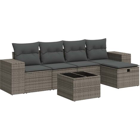 Maison Exclusive - 6-tlg. Garten-Sofagarnitur mit Kissen Grau Pol (1/5)